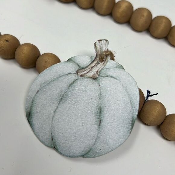 CLEARANCE! Pumpkin Garland Wooden Beads Navy Jute Tassel Fall Decor Thanksgiving - Picture 4 of 11